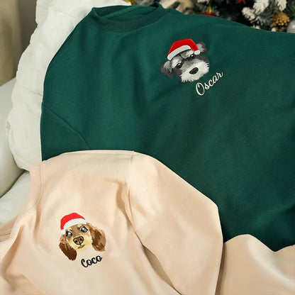 Custom Embroidered Pet Portrait Christmas Jumper Sweatshirt Hoodie – Personalized Xmas Gift for Dog & Cat Lovers