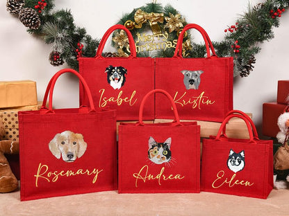Personalized Pet Portrait Embroidered Christmas Gift Bag