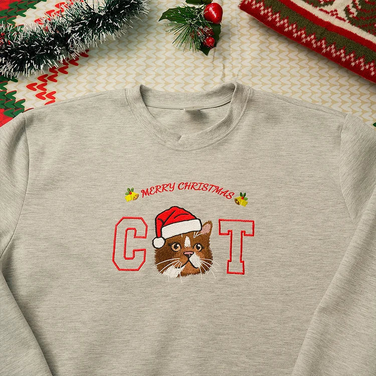 Custom Christmas Pet Face Embroidered Sweatshirt Hoodie For Dog Mom and Dog Dad