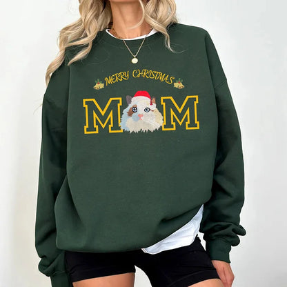 Custom Christmas Pet Face Embroidered Sweatshirt Hoodie For Dog Mom and Dog Dad