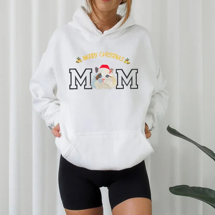 Custom Christmas Pet Face Embroidered Sweatshirt Hoodie For Dog Mom and Dog Dad