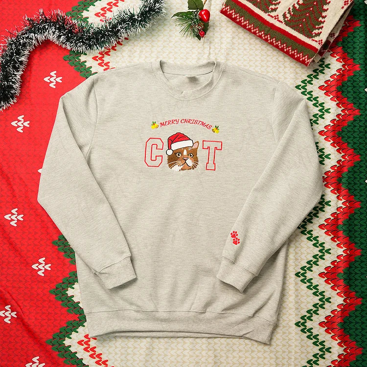 Custom Christmas Pet Face Embroidered Sweatshirt Hoodie For Dog Mom and Dog Dad