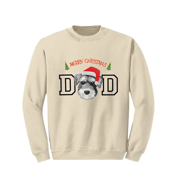 Custom Christmas Pet Face Embroidered Sweatshirt Hoodie For Dog Mom and Dog Dad