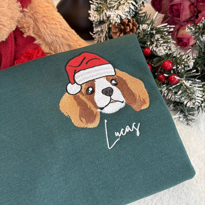 Custom Pet Portrait Chritmas Sweatshirt Custom Embroidered Dog Face Hoodie Keepsake Gift