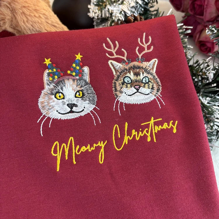 Custom Pet Portrait Chritmas Sweatshirt Custom Embroidered Dog Face Hoodie Keepsake Gift