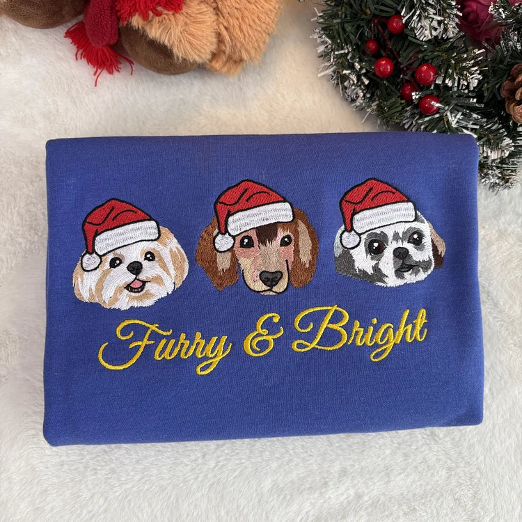 Custom Pet Portrait Chritmas Sweatshirt Custom Embroidered Dog Face Hoodie Keepsake Gift