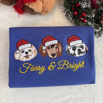 Custom Pet Portrait Chritmas Sweatshirt Custom Embroidered Dog Face Hoodie Keepsake Gift