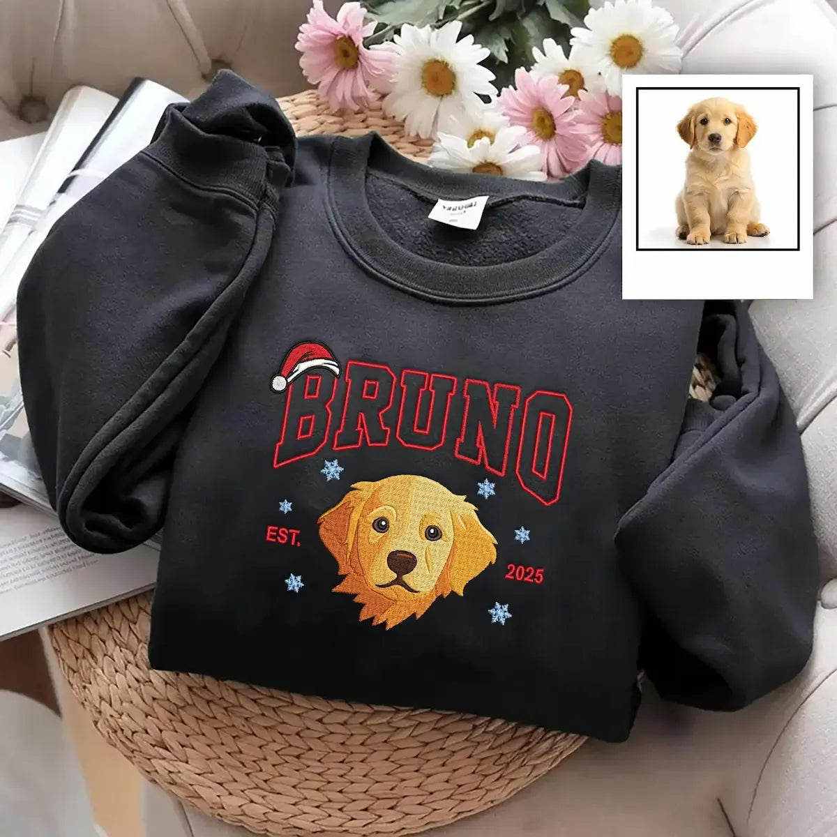 Embroidered Dog Pet Portrait EST Christmas Sweatshirt Keepsake Gift for Pet Lovers
