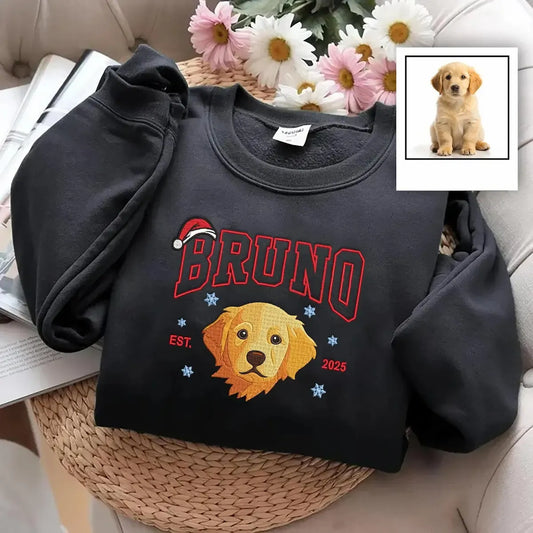 Embroidered Dog Pet Portrait EST Christmas Sweatshirt Keepsake Gift for Pet Lovers