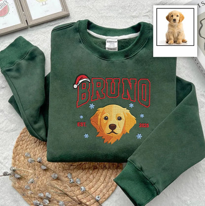 Embroidered Dog Pet Portrait EST Christmas Sweatshirt Keepsake Gift for Pet Lovers
