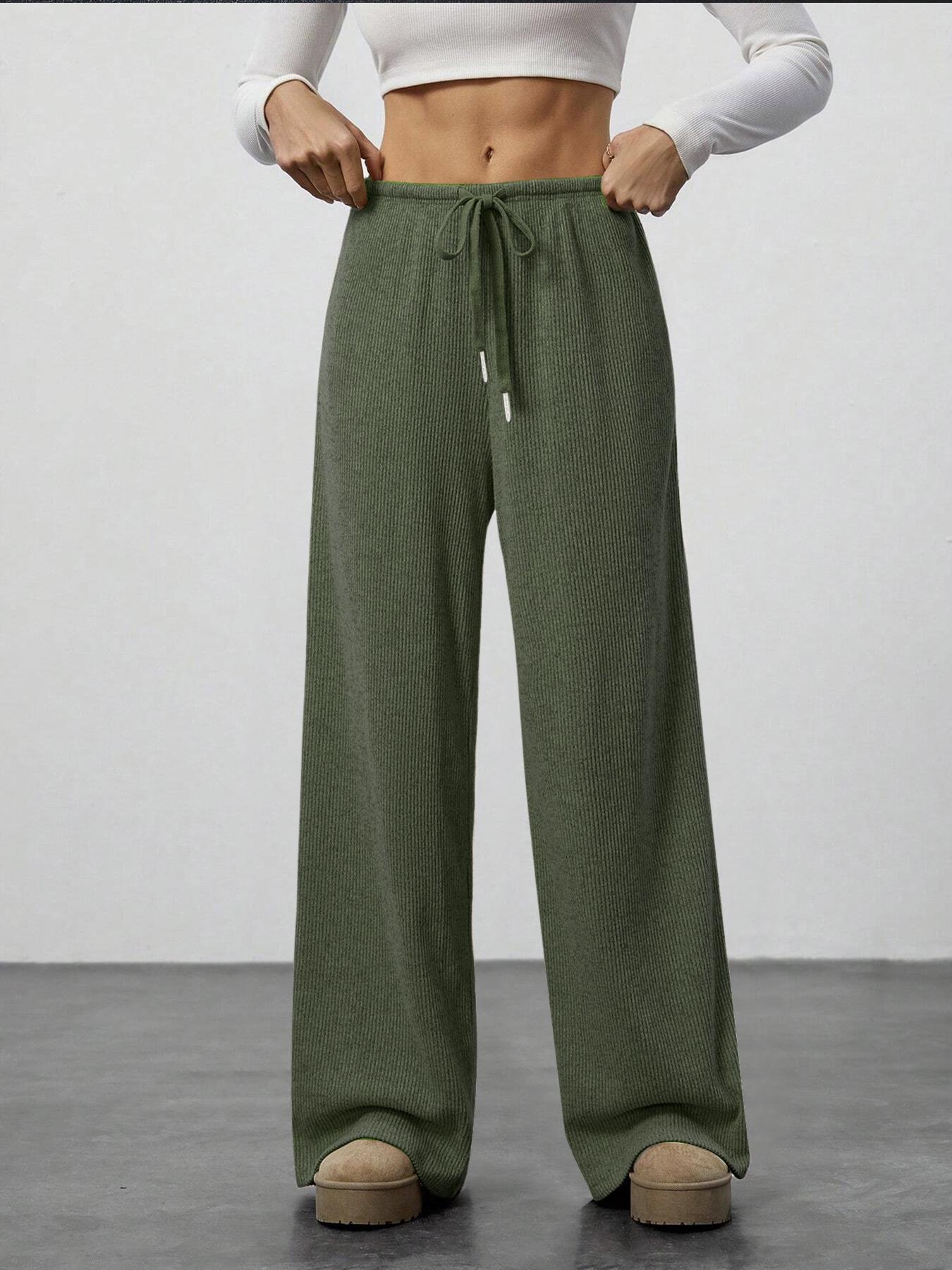 Amazon Cross-border Foreign Trade New European and American Women's Solid Sagging Waist Drawstring Wide Leg Casual Pants Straight Leg Pants Commute