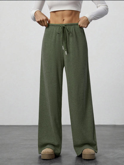 Amazon Cross-border Foreign Trade New European and American Women's Solid Sagging Waist Drawstring Wide Leg Casual Pants Straight Leg Pants Commute