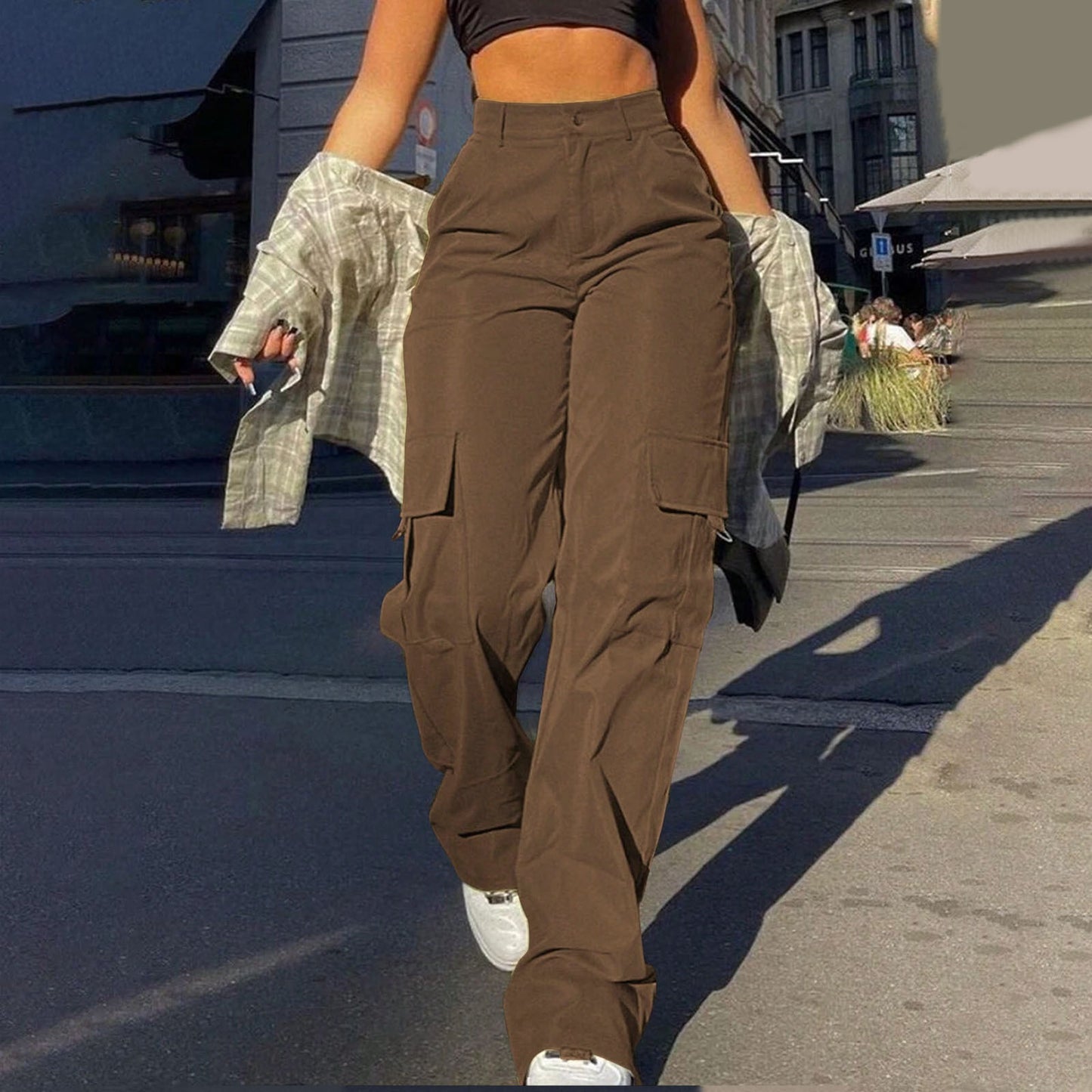 Women's High-Waisted Multi-Pocket Cargo Pants