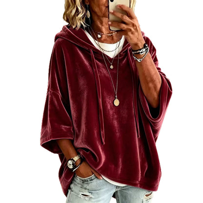 Women's Velvet Oversized Hoodie - Soft Batwing Pullover Hooded Sweatshirt