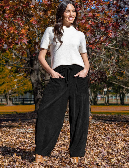 Women's High-Waisted Corduroy Harem Cargo Pants