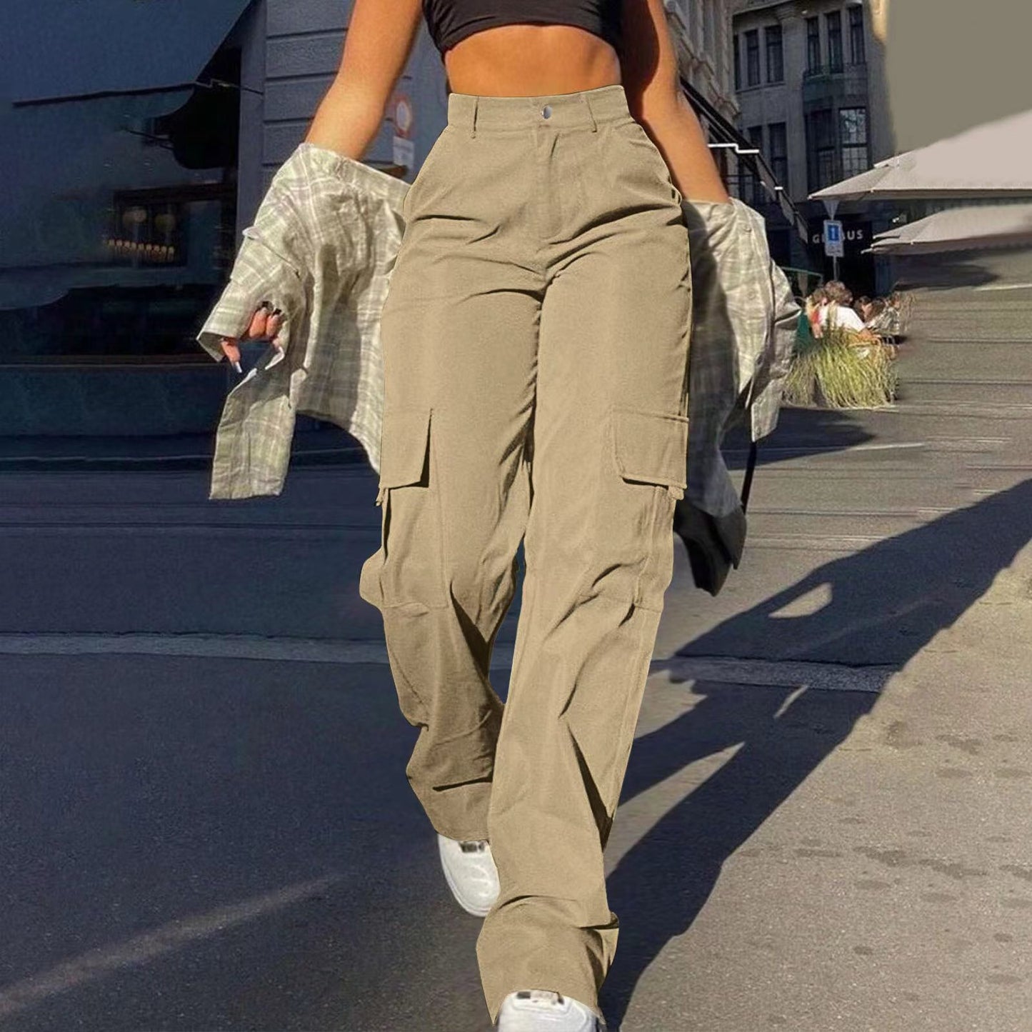 Women's High-Waisted Multi-Pocket Cargo Pants