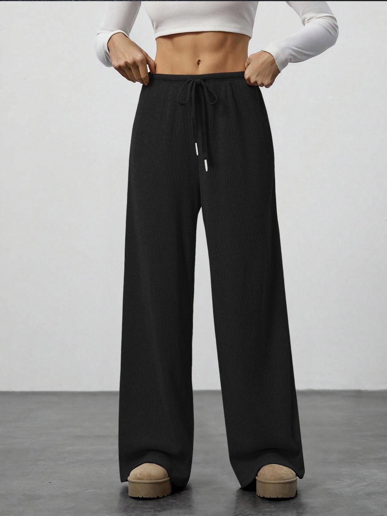 Amazon Cross-border Foreign Trade New European and American Women's Solid Sagging Waist Drawstring Wide Leg Casual Pants Straight Leg Pants Commute
