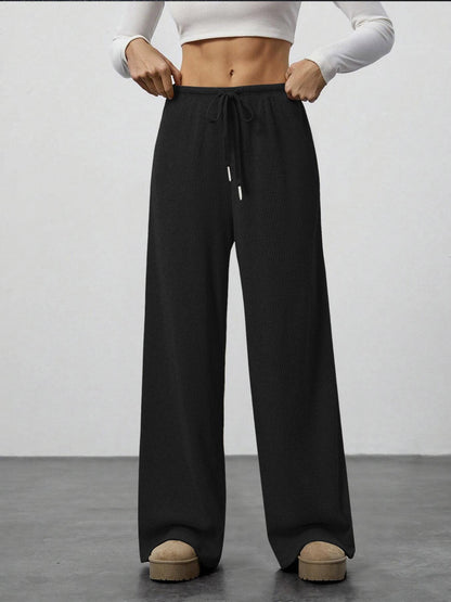 Amazon Cross-border Foreign Trade New European and American Women's Solid Sagging Waist Drawstring Wide Leg Casual Pants Straight Leg Pants Commute