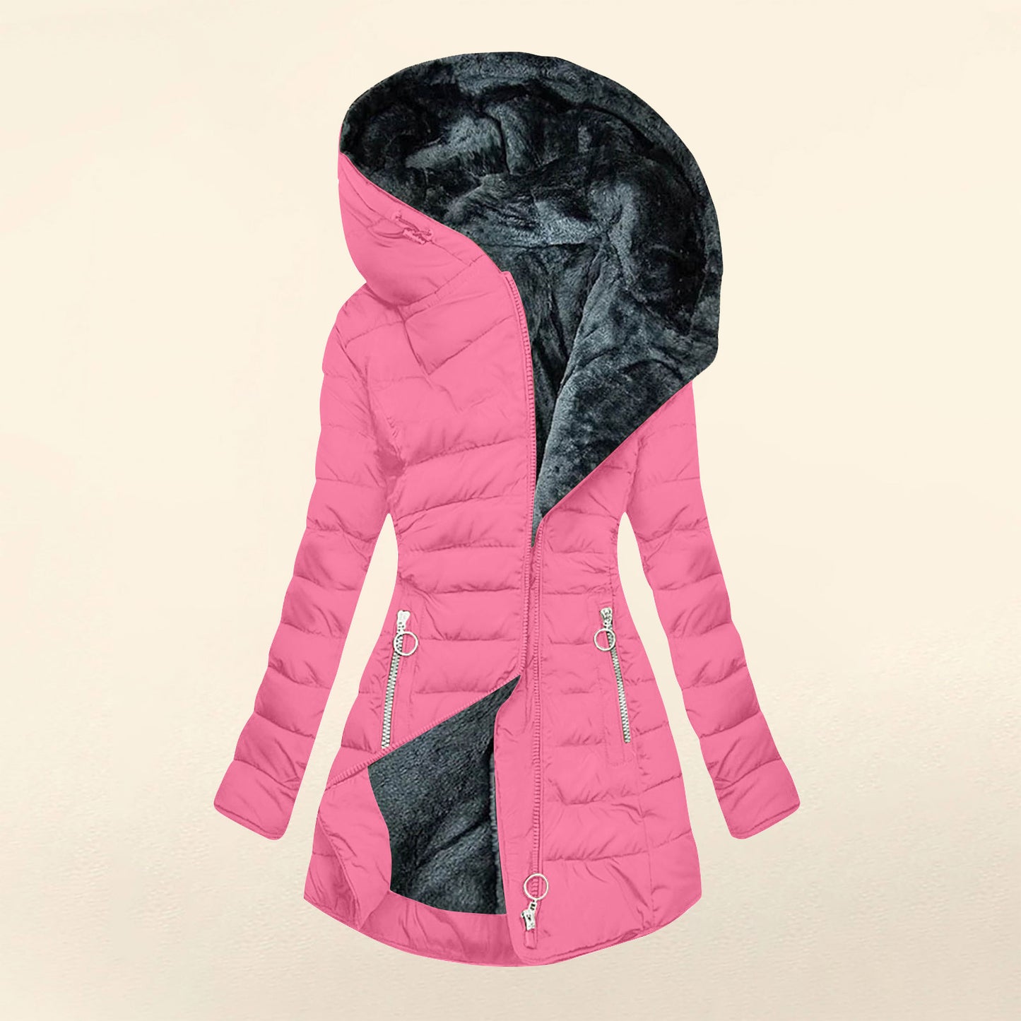 Women's Plush-Lined Hooded Long Puffer Coat