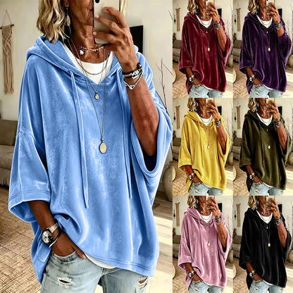 Women's Velvet Oversized Hoodie - Soft Batwing Pullover Hooded Sweatshirt