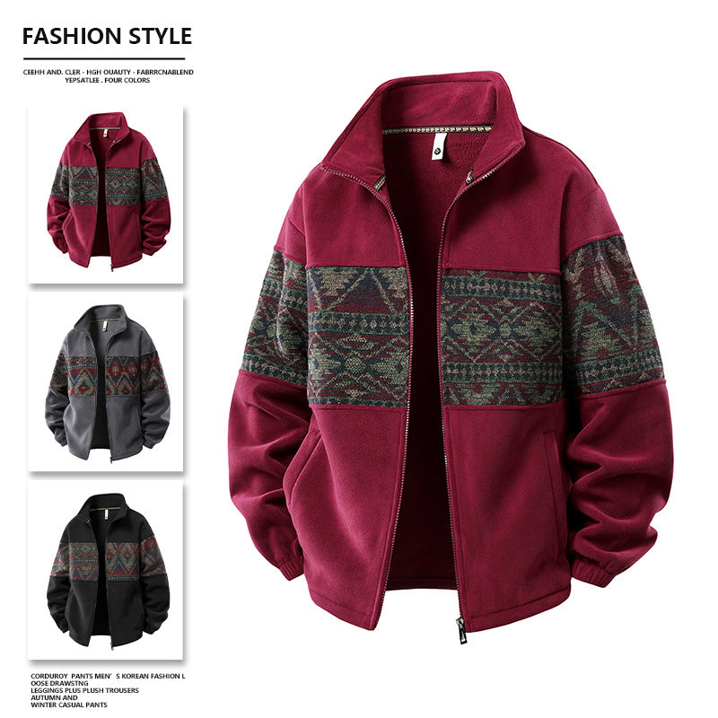 Winter Fleece-Lined Men's Zip-Up Hoodie Jacket - Warm Stand Collar Casual Coat