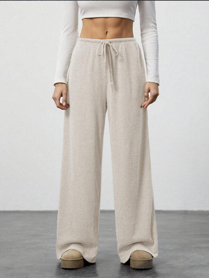 Amazon Cross-border Foreign Trade New European and American Women's Solid Sagging Waist Drawstring Wide Leg Casual Pants Straight Leg Pants Commute