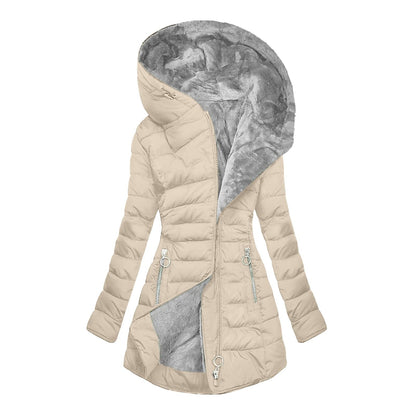 Women's Plush-Lined Hooded Long Puffer Coat