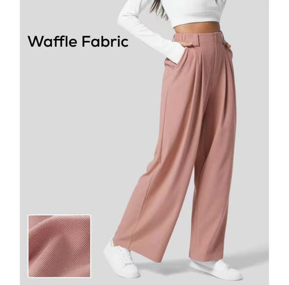 Women's Waffle Knit High-Waisted Wide-Leg Pants