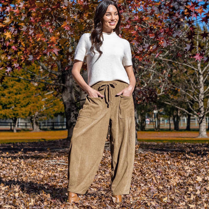 Women's High-Waisted Corduroy Harem Cargo Pants