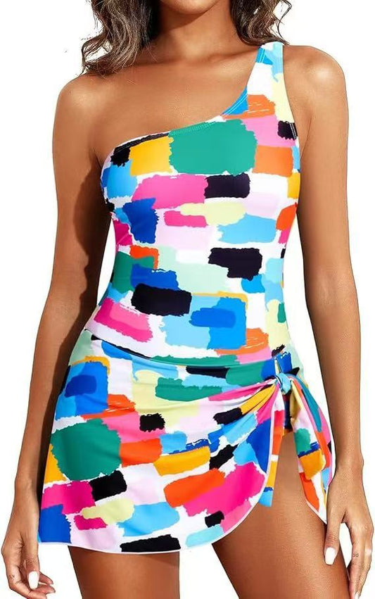 🏖️Last Day Sale 49% OFF👙One Shoulder Skirted One Piece Swimsuit