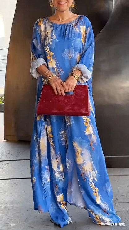 Women's Floral Print Asymmetrical Tunic & Pants Set
