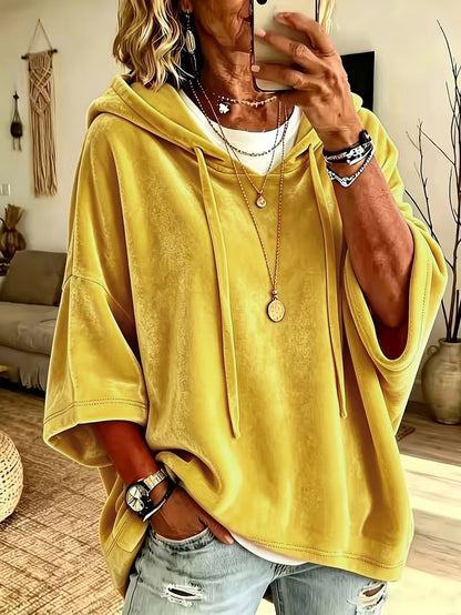 Women's Velvet Oversized Hoodie - Soft Batwing Pullover Hooded Sweatshirt