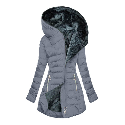 Women's Plush-Lined Hooded Long Puffer Coat