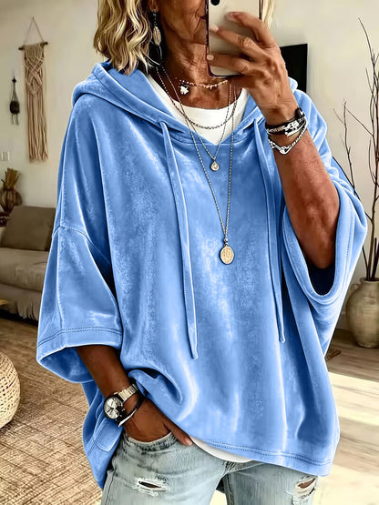 Women's Velvet Oversized Hoodie - Soft Batwing Pullover Hooded Sweatshirt
