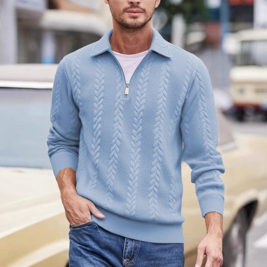 Men's Cable Knit Quarter-Zip Polo Sweater