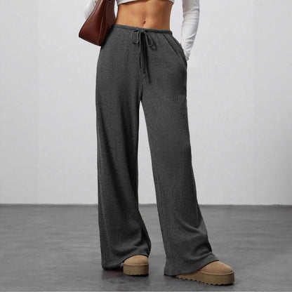 Amazon Cross-border Foreign Trade New European and American Women's Solid Sagging Waist Drawstring Wide Leg Casual Pants Straight Leg Pants Commute