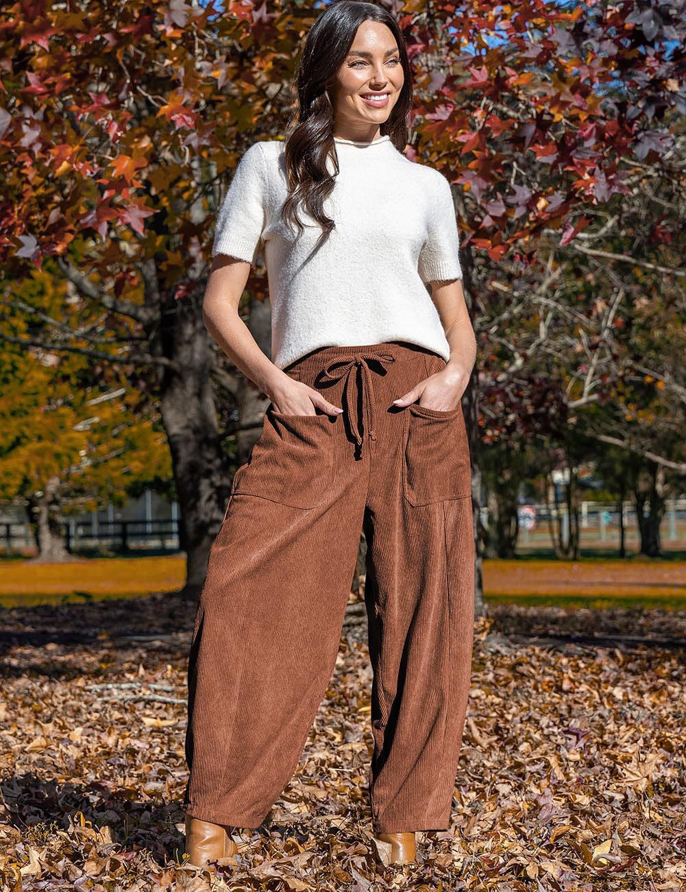 Women's High-Waisted Corduroy Harem Cargo Pants