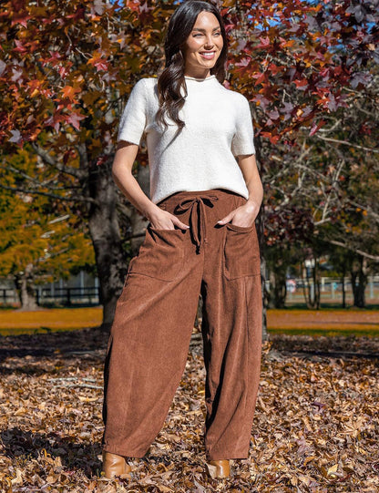 Women's High-Waisted Corduroy Harem Cargo Pants