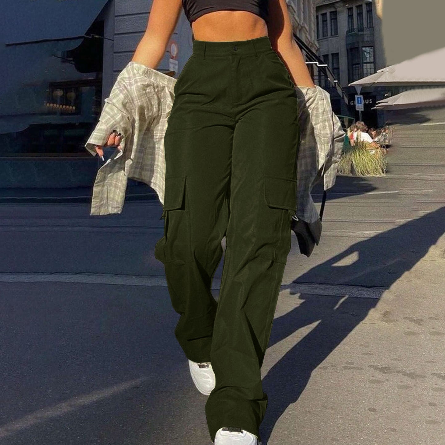 Women's High-Waisted Multi-Pocket Cargo Pants