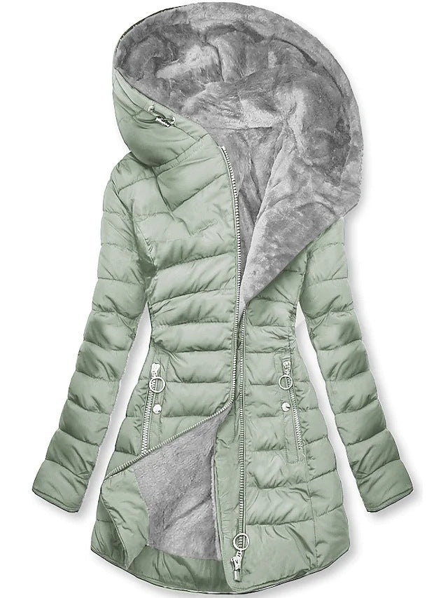 Women's Plush-Lined Hooded Long Puffer Coat