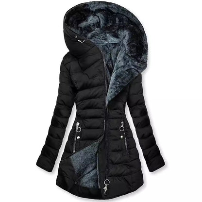 Women's Plush-Lined Hooded Long Puffer Coat