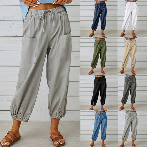 Women's Summer Cotton Linen Trousers Nine Minute Trousers