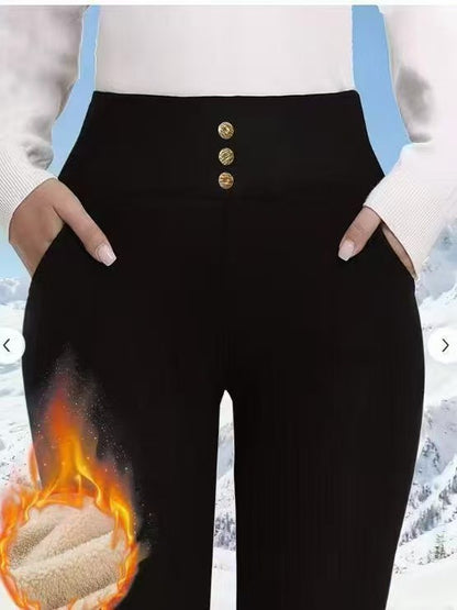 Women's Fleece-Lined Warm Leggings, High Waist Skinny Winter Pants