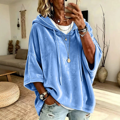 Women's Velvet Oversized Hoodie - Soft Batwing Pullover Hooded Sweatshirt