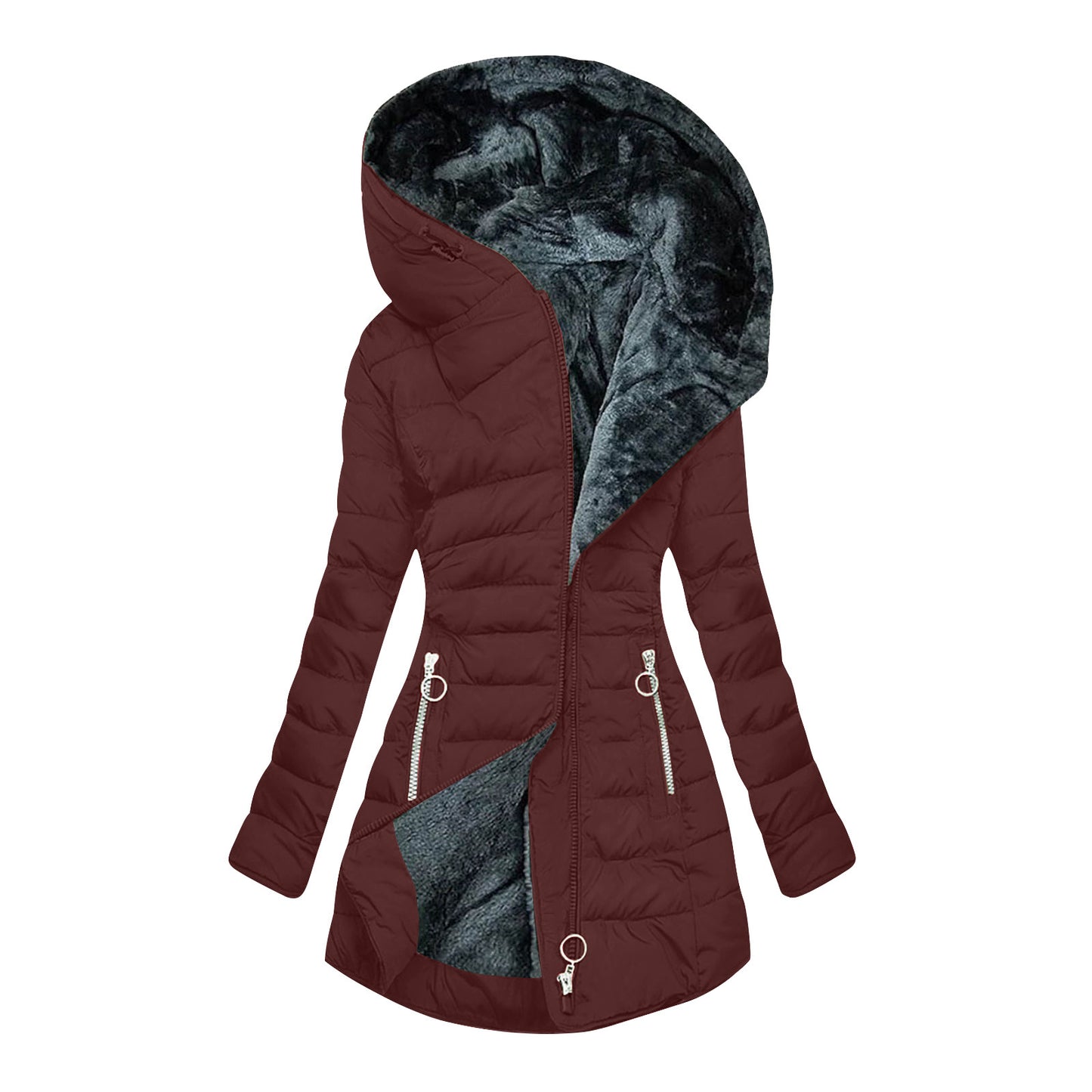 Women's Plush-Lined Hooded Long Puffer Coat