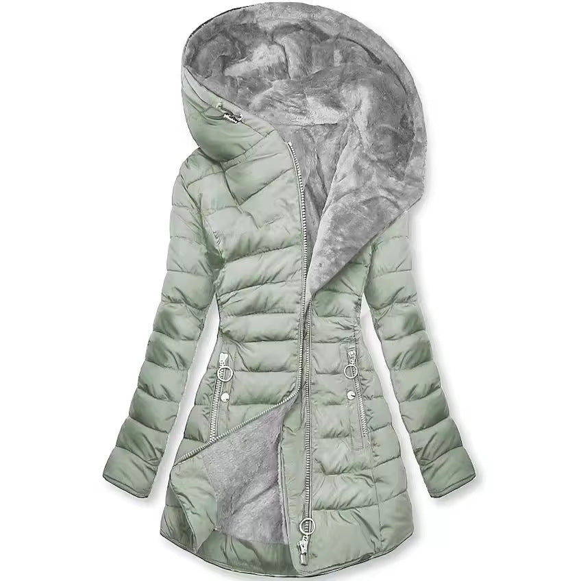 Women's Plush-Lined Hooded Long Puffer Coat