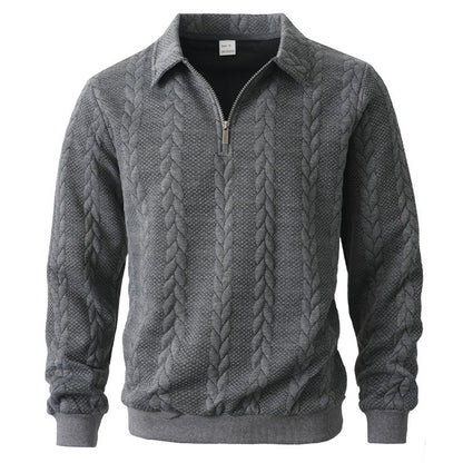 Men's Cable Knit Quarter-Zip Polo Sweater