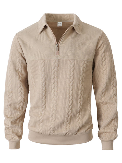 Men's Cable Knit Quarter-Zip Polo Sweater