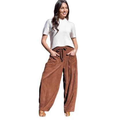 Women's High-Waisted Corduroy Harem Cargo Pants