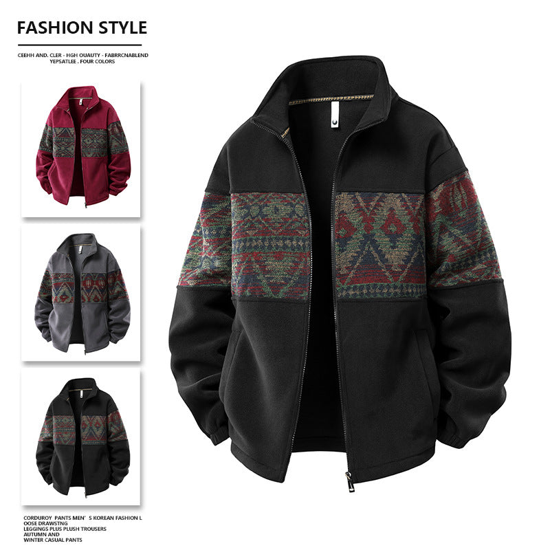 Winter Fleece-Lined Men's Zip-Up Hoodie Jacket - Warm Stand Collar Casual Coat